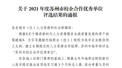 大小球,大小球(中国)获评2021年度苏州校企合作优秀单位